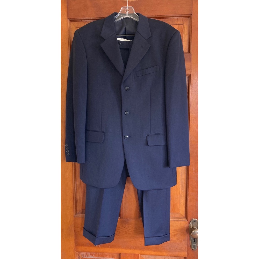 Jones New York Mens 40R 30x28 Navy Blue 3-Button Blazer Pleated Cuffed Suit Set